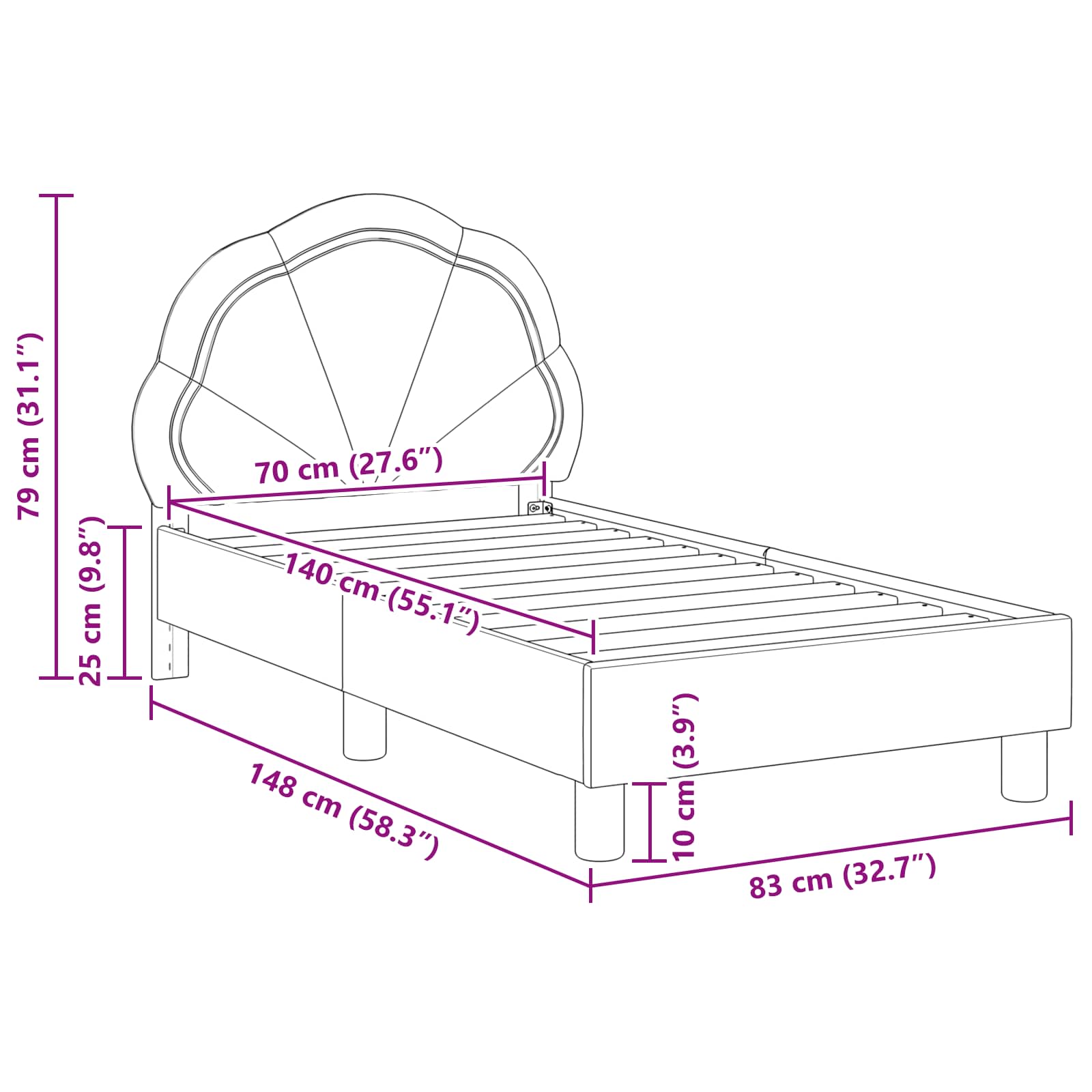 Peuterbedframe met hoofdbord Paars 70 x 140 cm Fluweel | luizaXL | Dé meubelwinkel voor elk interieur Peuterbedframe met hoofdbord Paars 70 x 140 cm Fluweel - Afbeelding 10