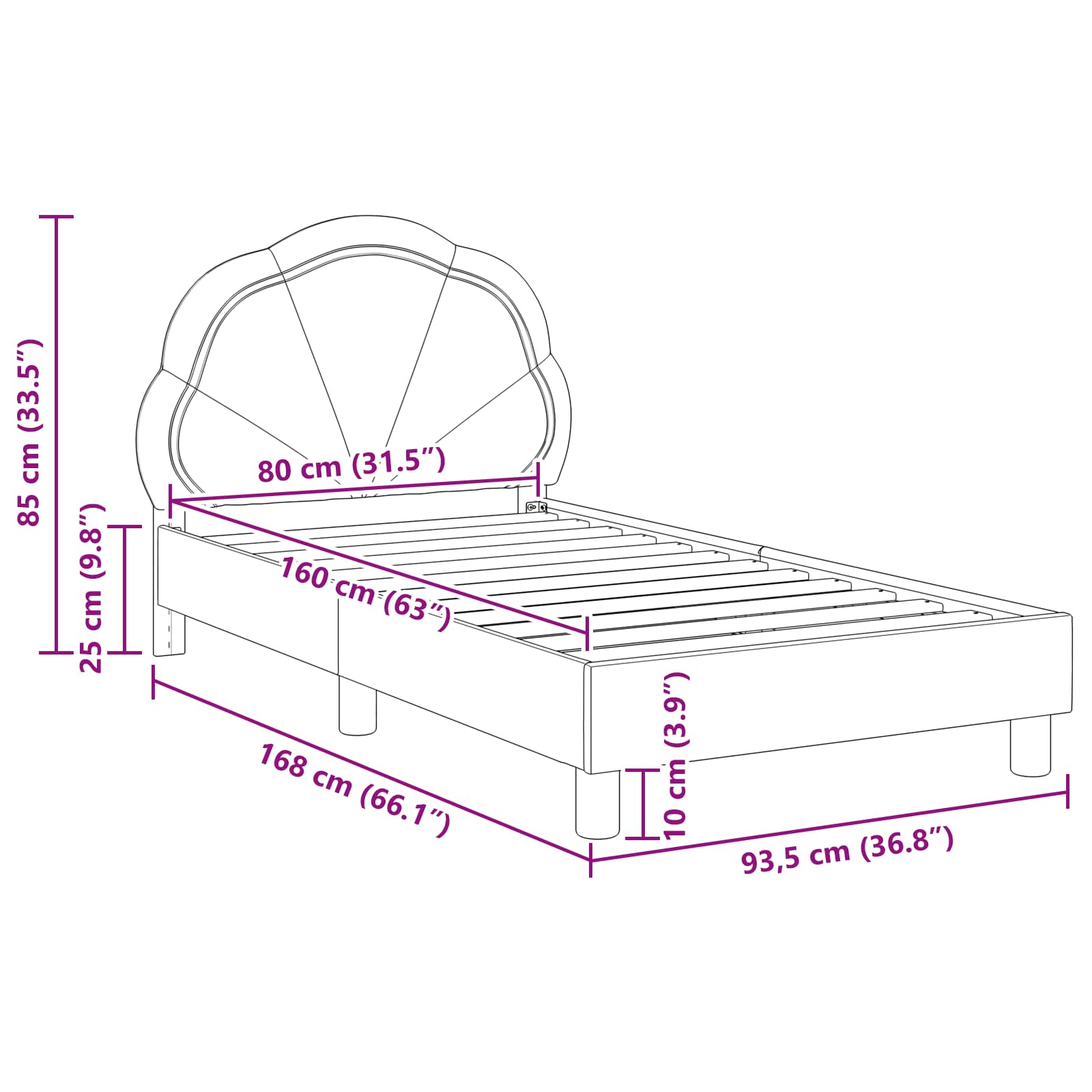 Laste voodiraam peatoega peaga Must 80 x 160 cm Samet 31 Kõik vajalik sinu aeda ja koju! Laste voodiraam peatoega peaga Must 80 x 160 cm Samet - Image 10