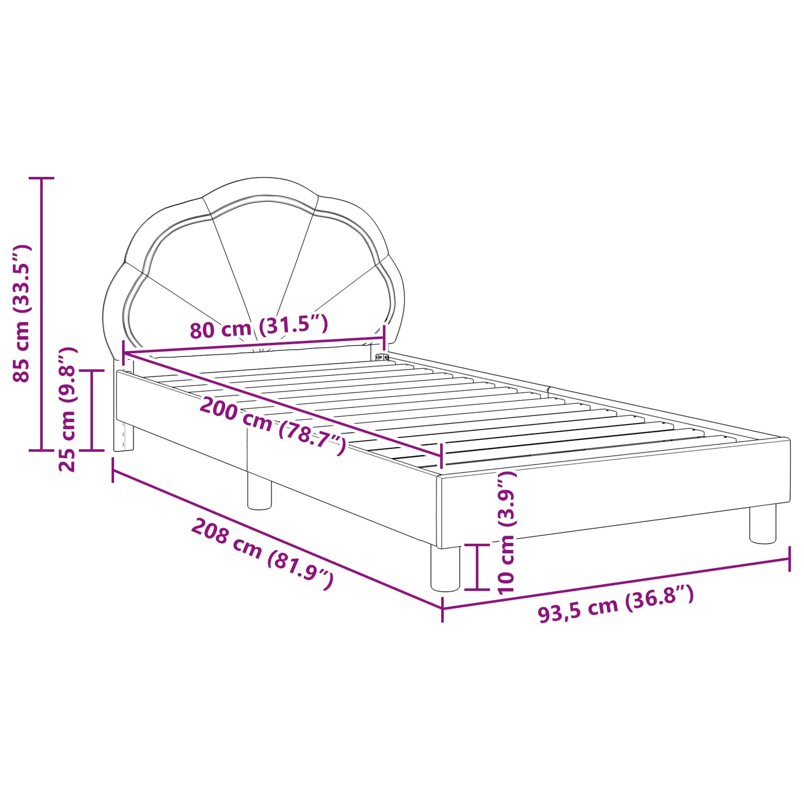 Laste voodiraam peatoega peaga Mere Roheline 80 x 200 cm Samet 31 Kõik vajalik sinu aeda ja koju! Laste voodiraam peatoega peaga Mere Roheline 80 x 200 cm Samet - Image 10