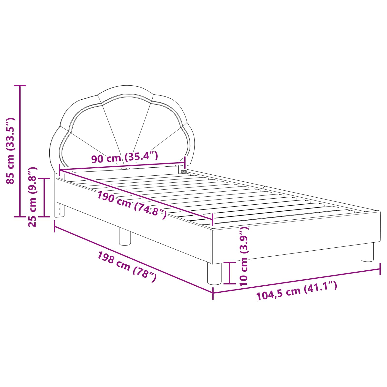 Laste voodiraam peatoega peaga Must 90 x 190 cm Samet 31 Kõik vajalik sinu aeda ja koju! Laste voodiraam peatoega peaga Must 90 x 190 cm Samet - Image 10