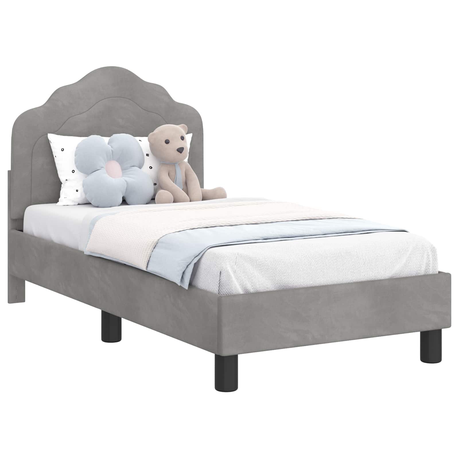 VidaXL Peuterbedframe Met Hoofdboard Lichtgrijs 70 X 140 Cm Fluweel