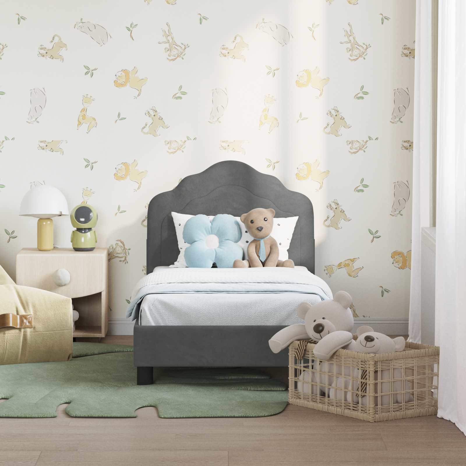 Thumbnail - vidaXL Kinderbettgestell mit Kopfteil Dunkelgrau 70 x 140 cm Samt