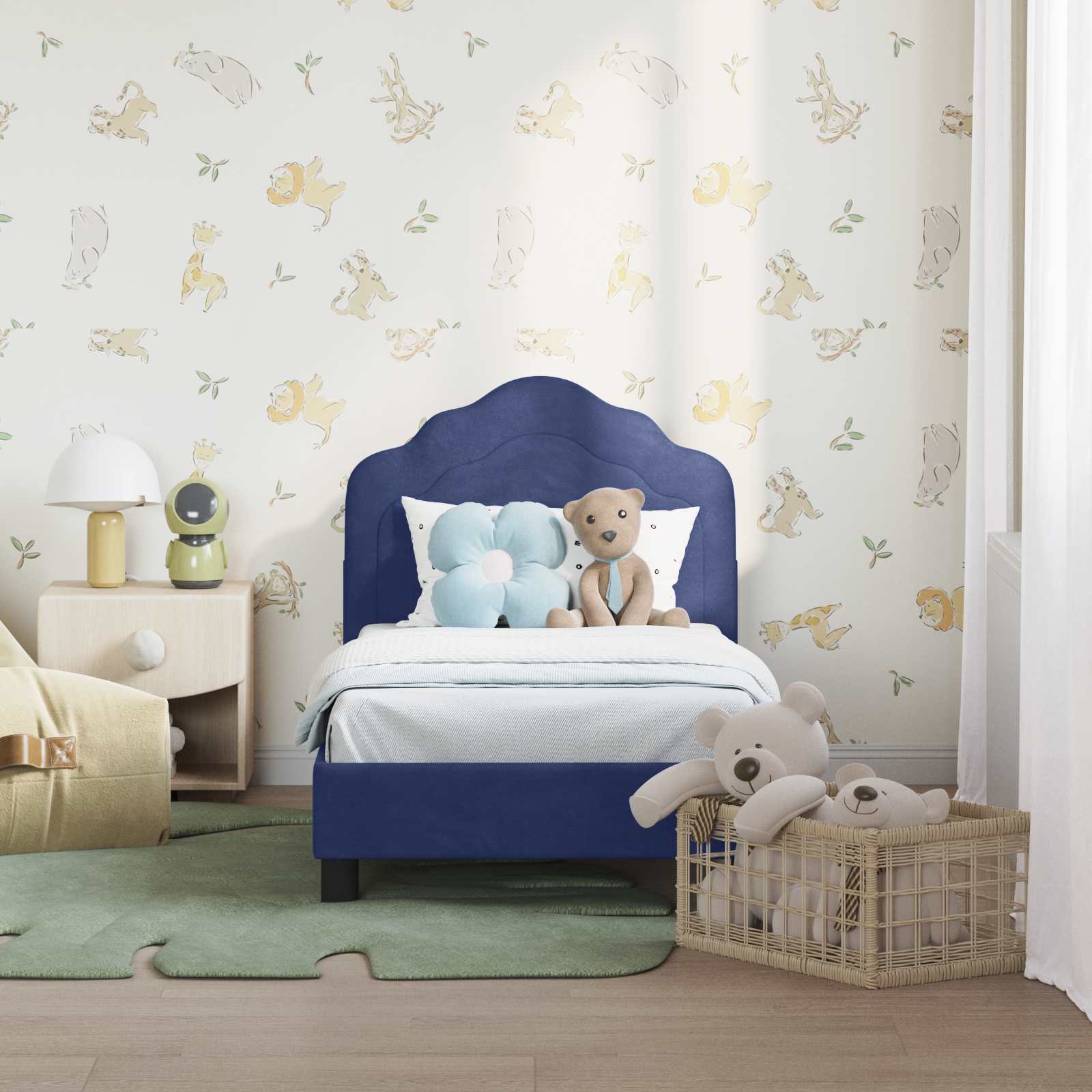 Thumbnail - vidaXL Kinderbettgestell mit Kopfteil Polizeiblau 70 x 140 cm Samt