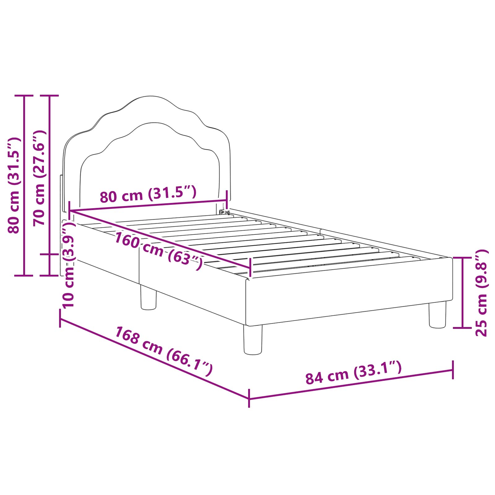 Laste voodiraam peatoega peaga Must 80 x 160 cm Samet 10 Kõik vajalik sinu aeda ja koju! Laste voodiraam peatoega peaga Must 80 x 160 cm Samet - Image 10