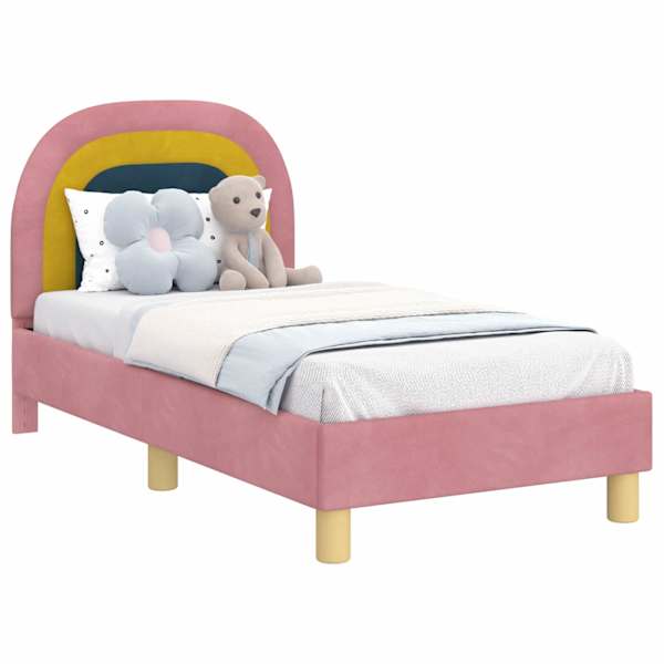 vidaXL Kuni 3-aastase voodi raam koos peatoega Roosa 70 x 140 cm Samet