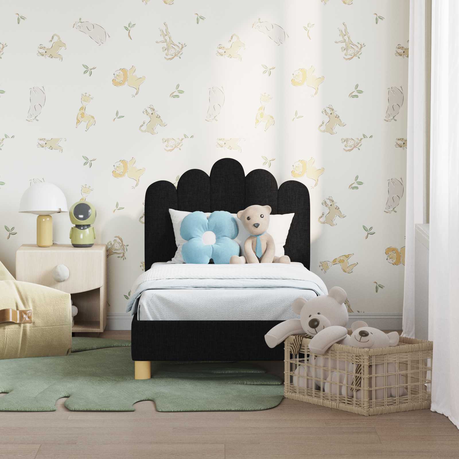 Thumbnail - vidaXL Kinderbettgestell mit Kopfteil Schwarz 70 x 140 cm Stoff