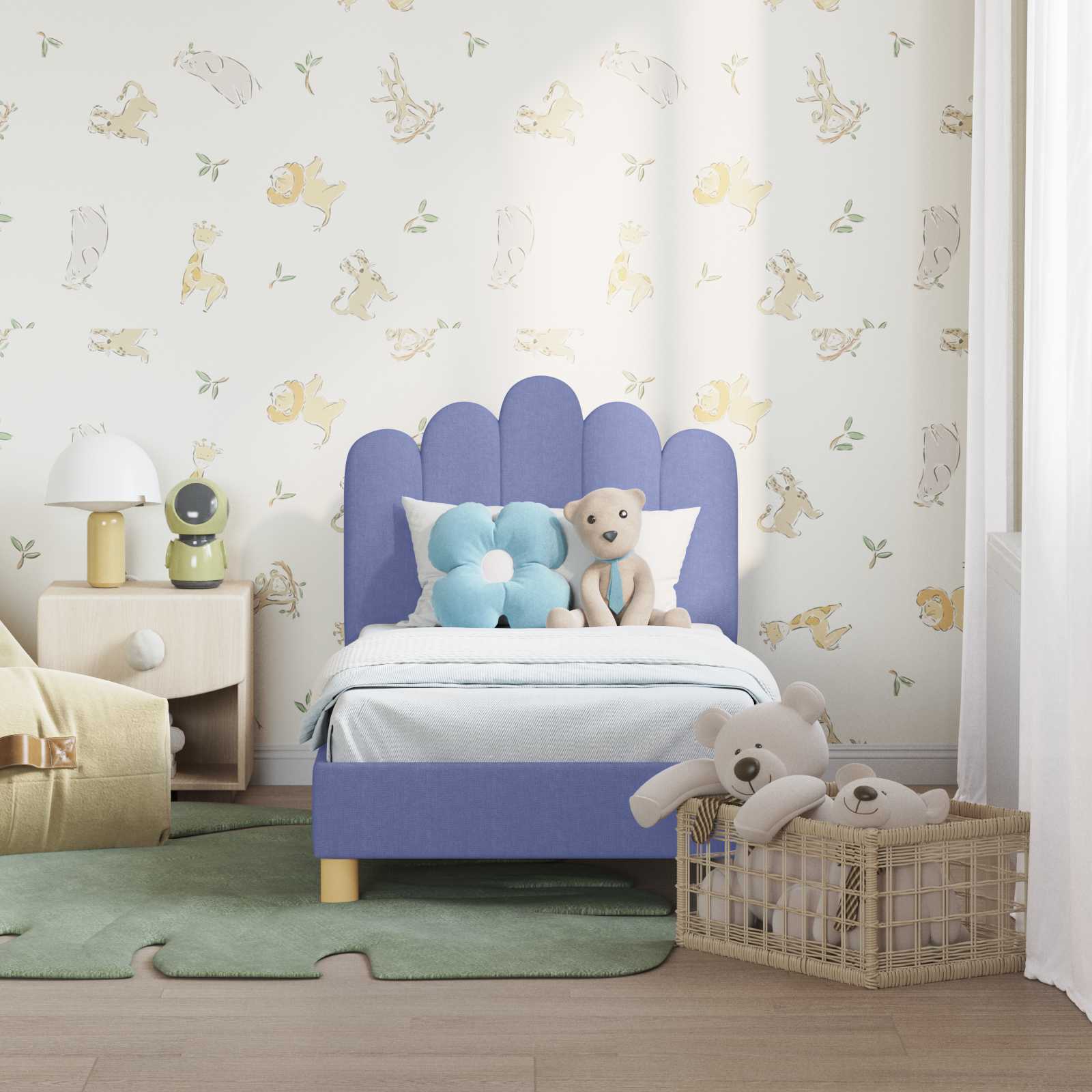 Thumbnail - vidaXL Kinderbettgestell mit Kopfteil Jeans blau 70 x 140 cm Stoff