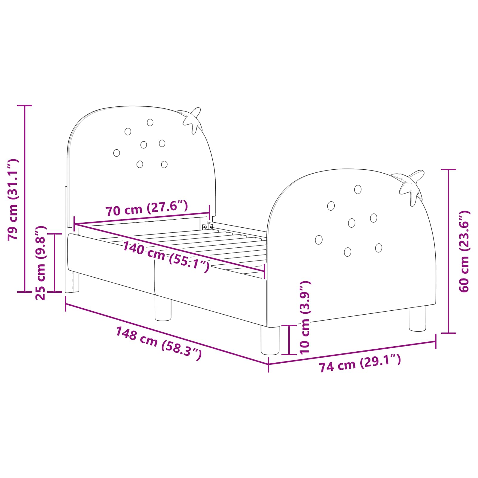 Kuni 3-aastase voodi raam koos peatoega Roosa 70 x 140 cm Samet 155 Kõik vajalik sinu aeda ja koju! Kuni 3-aastase voodi raam koos peatoega Roosa 70 x 140 cm Samet - Image 10