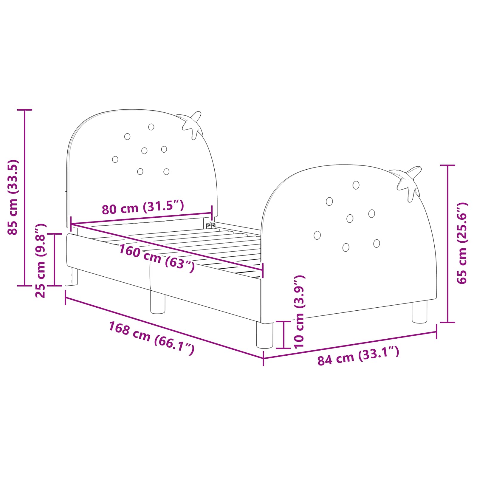 Laste voodiraam peatoega peaga Roosa 80 x 160 cm Samet 10 Kõik vajalik sinu aeda ja koju! Laste voodiraam peatoega peaga Roosa 80 x 160 cm Samet - Image 10