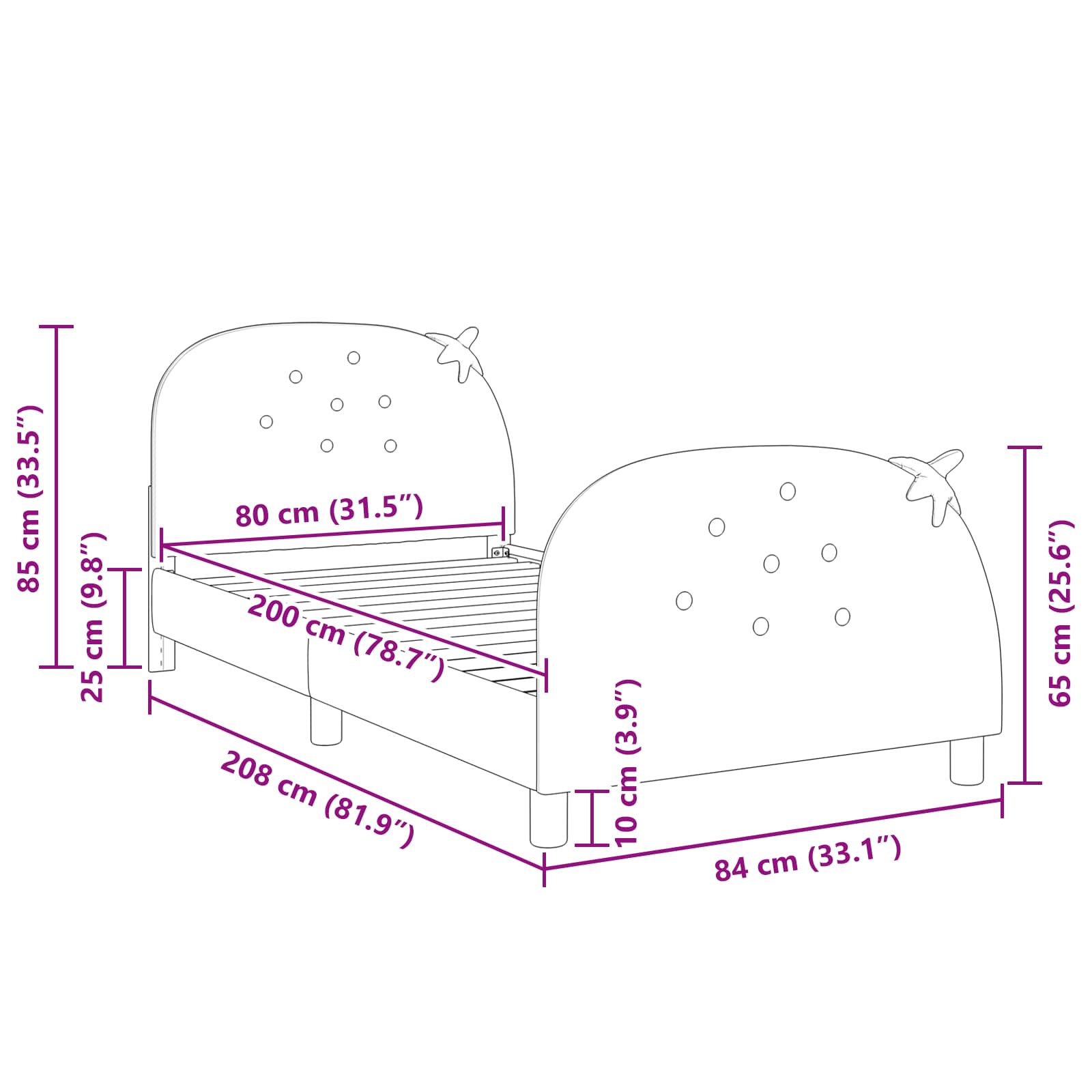Laste voodiraam peatoega peaga Roosa 80 x 200 cm Samet 10 Kõik vajalik sinu aeda ja koju! Laste voodiraam peatoega peaga Roosa 80 x 200 cm Samet - Image 10