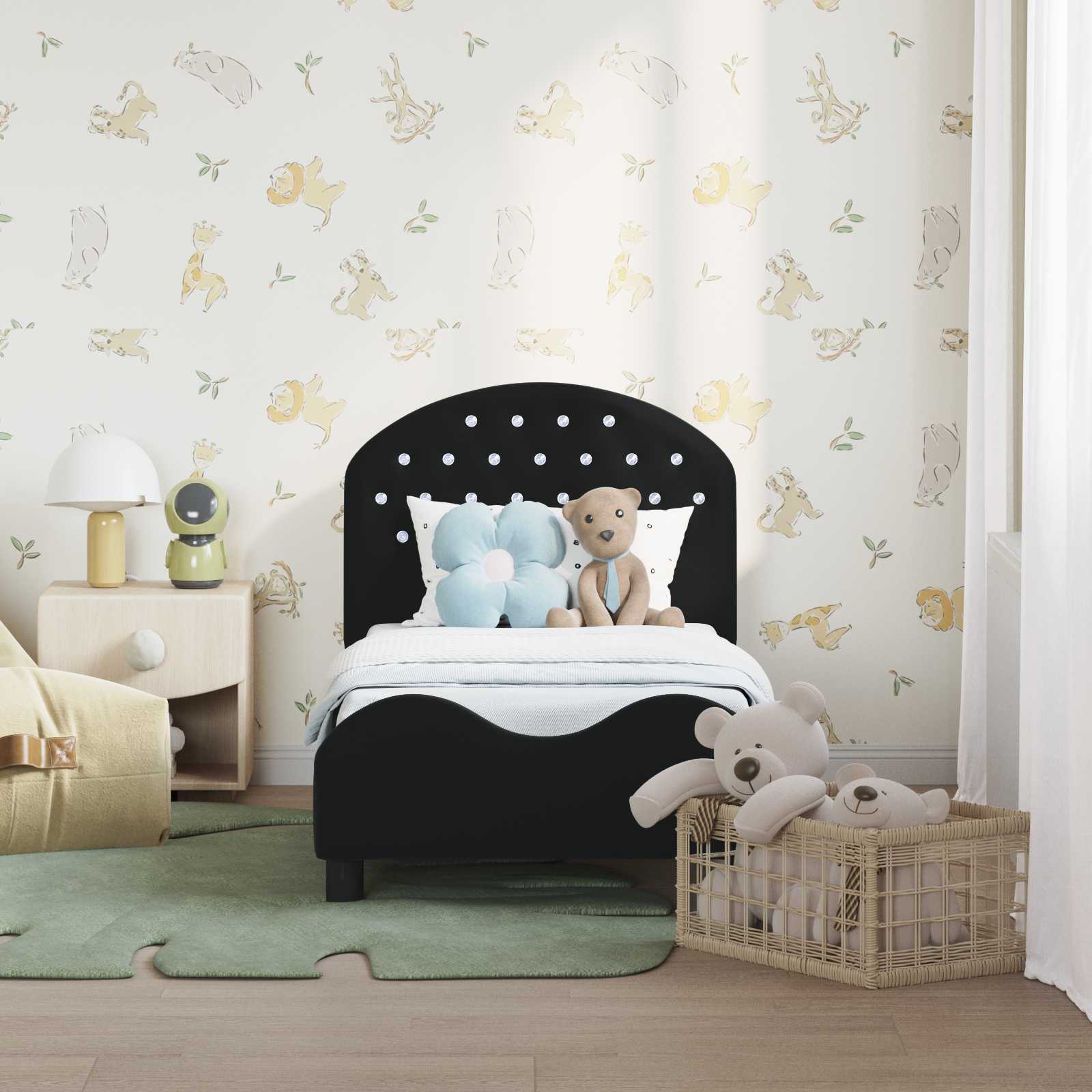 Thumbnail - vidaXL Kinderbettgestell mit Kopfteil Schwarz 70 x 140 cm Samt