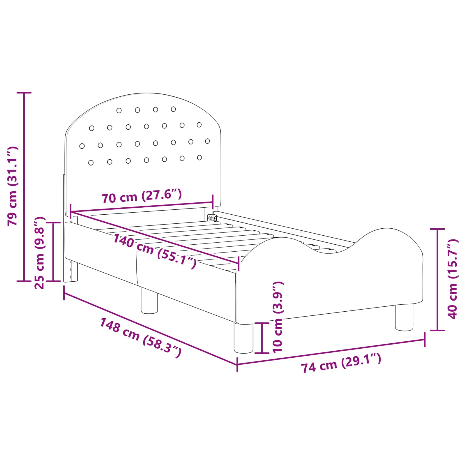 Peuterbedframe met hoofdbord Zeegroen 70 x 140 cm Fluweel | luizaXL | Dé meubelwinkel voor elk interieur Peuterbedframe met hoofdbord Zeegroen 70 x 140 cm Fluweel - Afbeelding 10