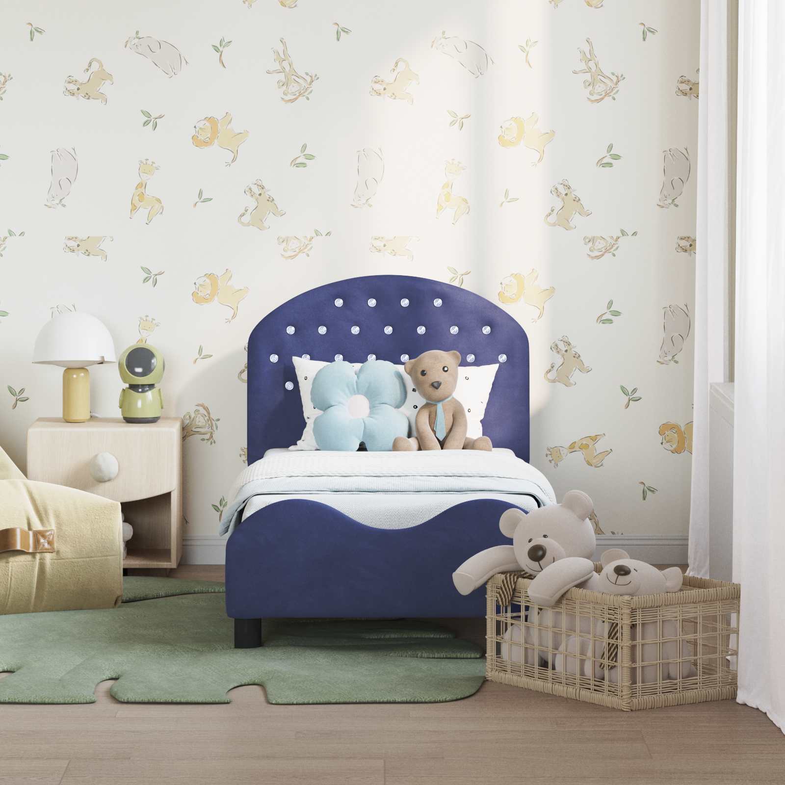 Thumbnail - vidaXL Kinderbettgestell mit Kopfteil Polizeiblau 70 x 140 cm Samt