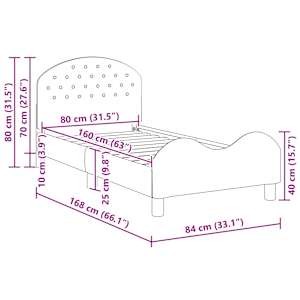 Rám postele pro děti s čelem s čelo Růžová 80 x 160 cm samet - obrázek 10