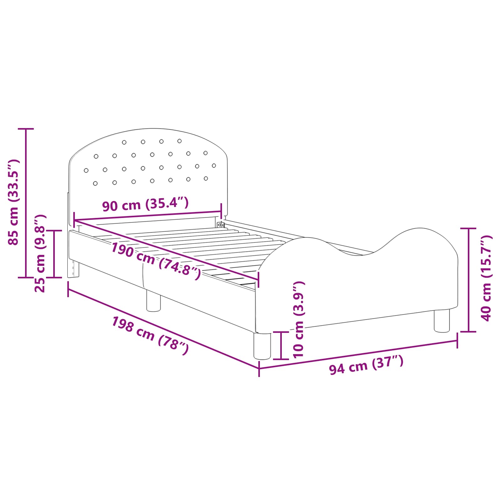 Laste voodiraam peatoega peaga Lilla 90 x 190 cm Samet 10 Kõik vajalik sinu aeda ja koju! Laste voodiraam peatoega peaga Lilla 90 x 190 cm Samet - Image 10