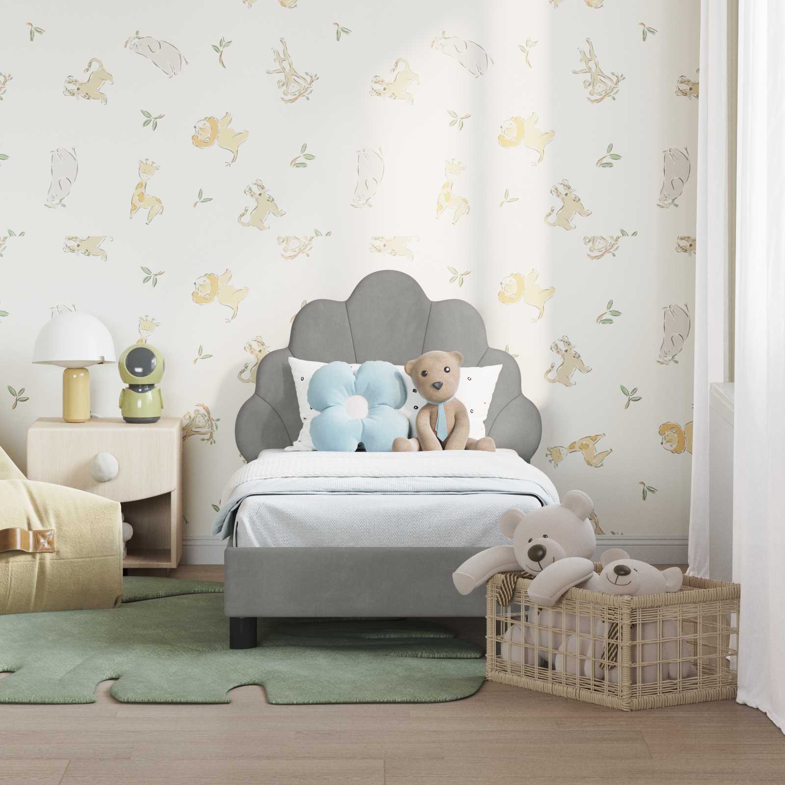 Thumbnail - vidaXL Kinderbettgestell mit Kopfteil Hellgrau 70 x 140 cm Samt