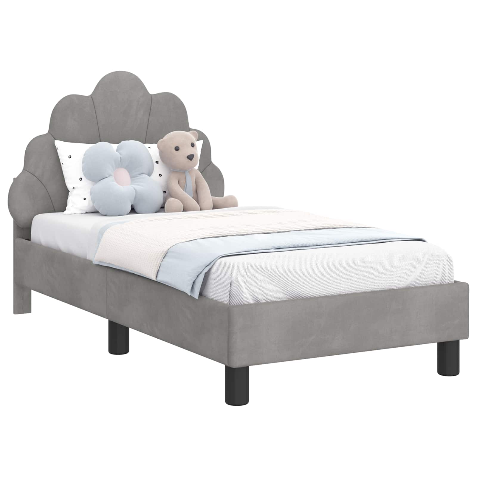 Thumbnail - vidaXL Kinderbettgestell mit Kopfteil Hellgrau 70 x 140 cm Samt