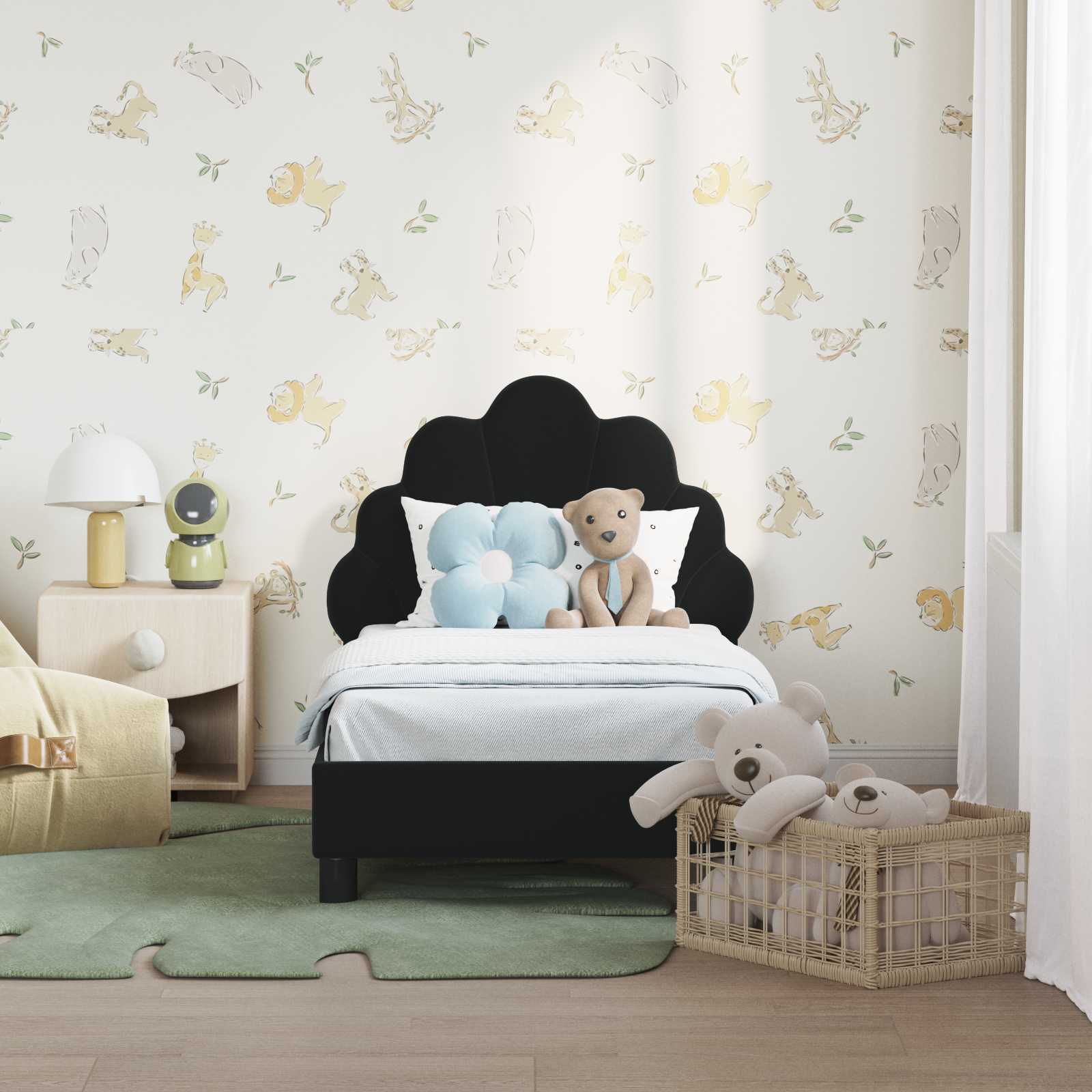 Thumbnail - vidaXL Kinderbettgestell mit Kopfteil Schwarz 70 x 140 cm Samt