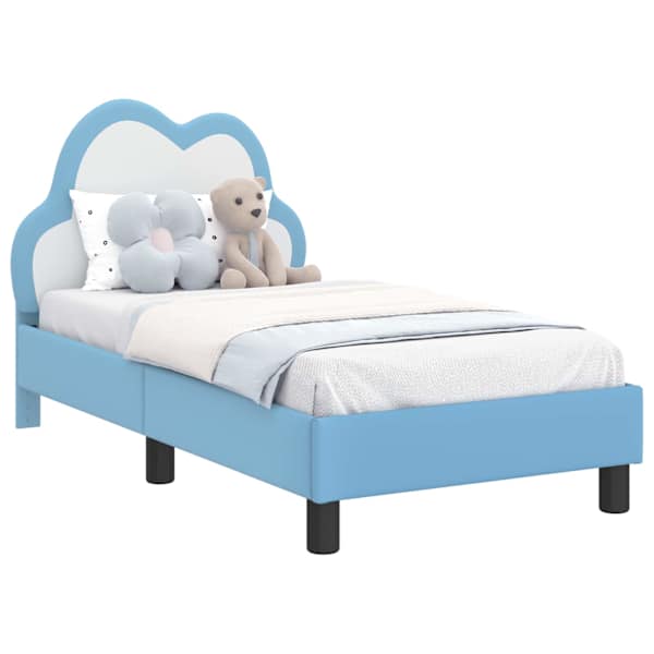 vidaXL Kuni 3-aastase voodi raam koos peatoega Sinine 70 x 140 cm PU