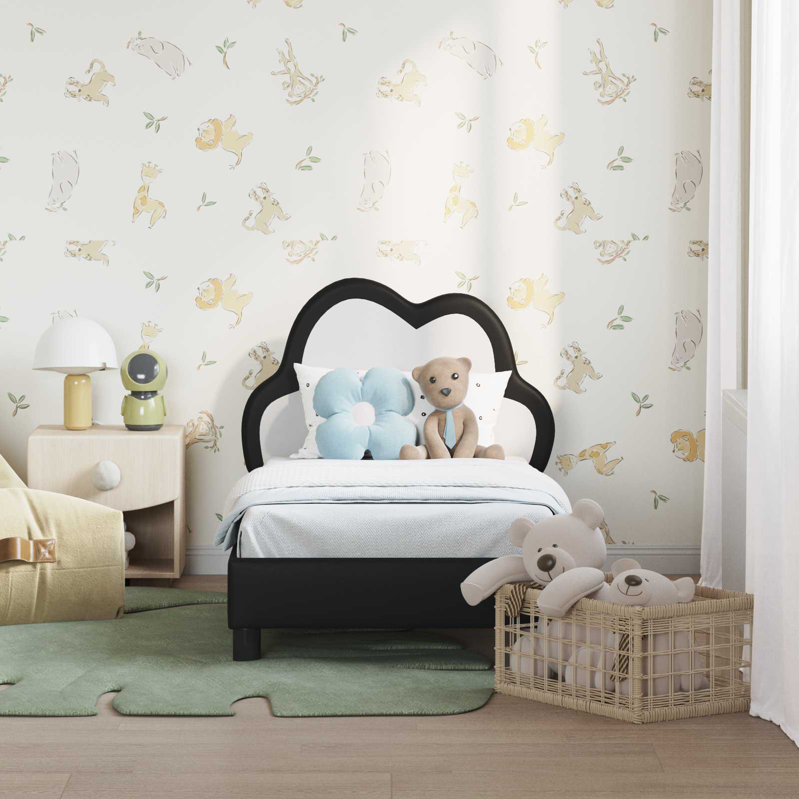 Thumbnail - vidaXL Kinderbettgestell mit Kopfteil Schwarz 70 x 140 cm PU