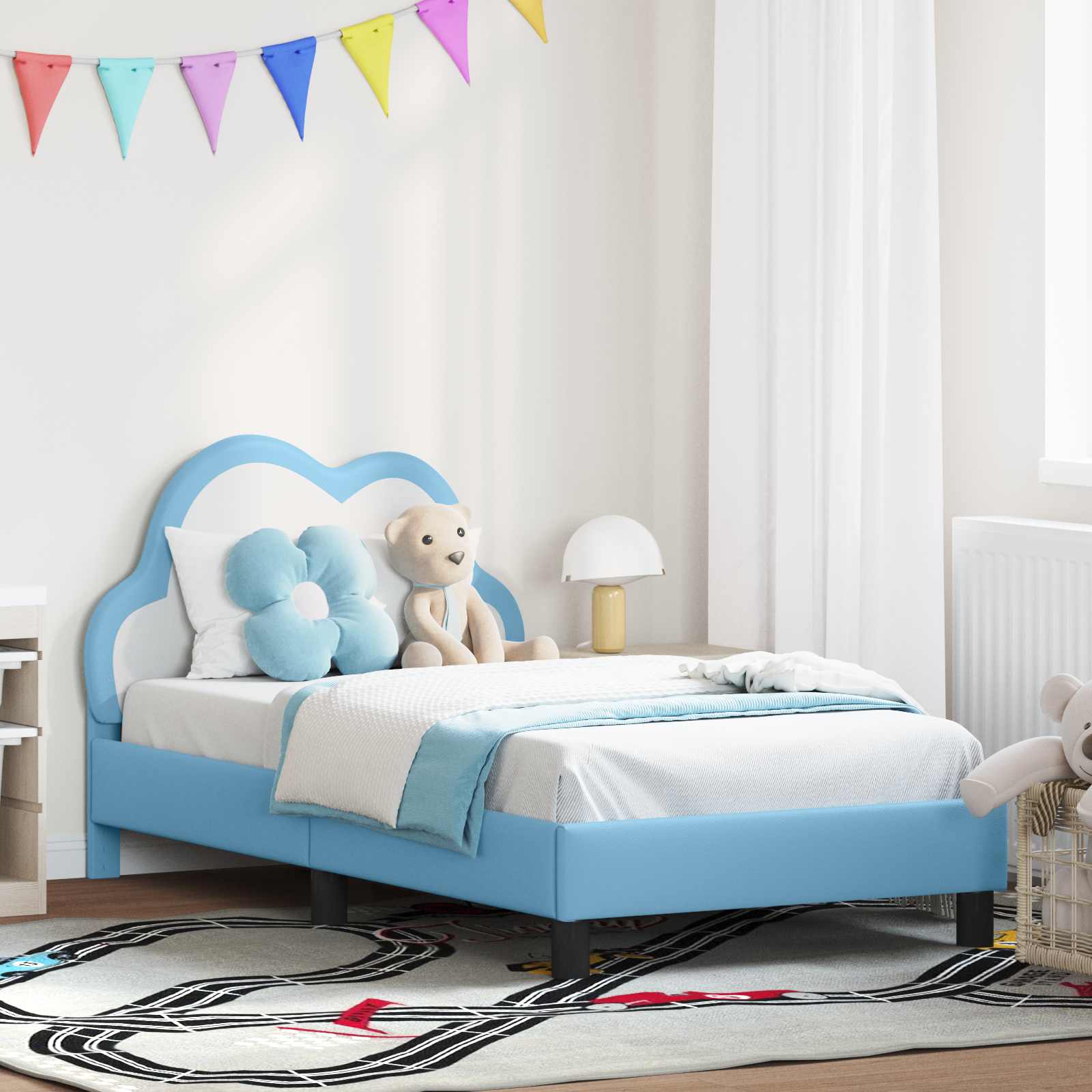 vidaXL Kinderbettgestell mit Kopfteil mit Kopfteil Blau 80 x 160 cm PU