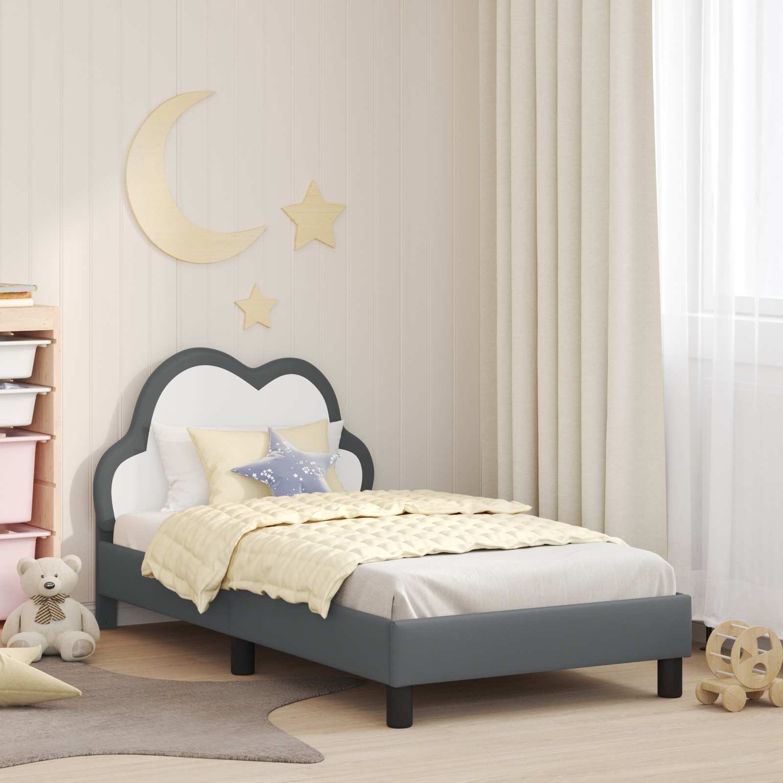 vidaXL Kinderbettgestell mit Kopfteil Hellgrau 80 x 160 cm PU