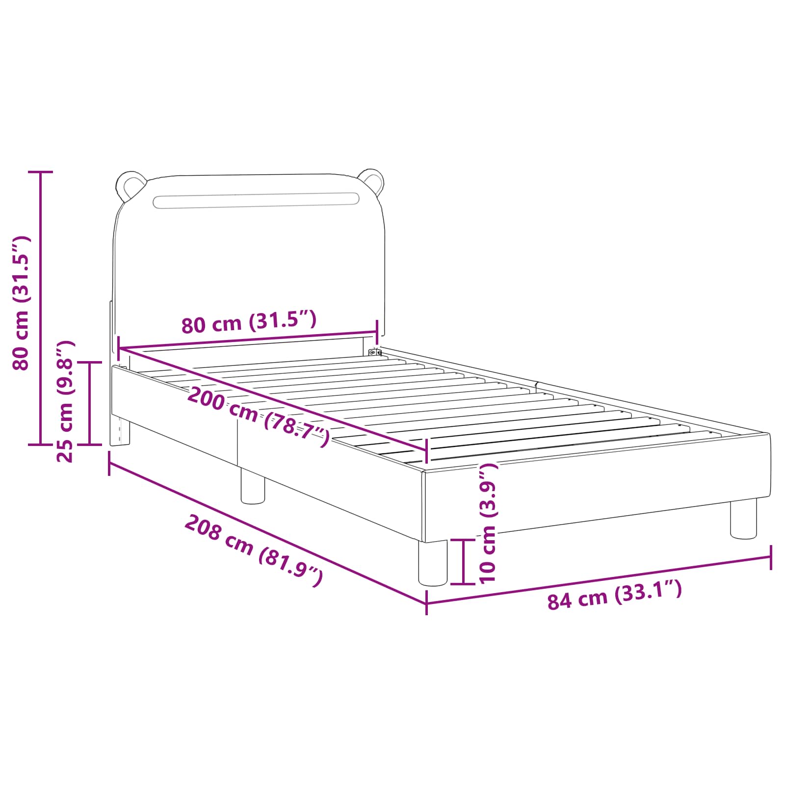 Laste voodiraam peatoega peaga Roosa 80 x 200 cm kangas 10 Kõik vajalik sinu aeda ja koju! Laste voodiraam peatoega peaga Roosa 80 x 200 cm kangas - Image 10