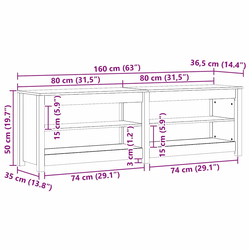 Banco Zapatero Madera Maciza de Pino Entrada Pasillo Salón Multicolor vidaXL - Imagen 30 de 54
