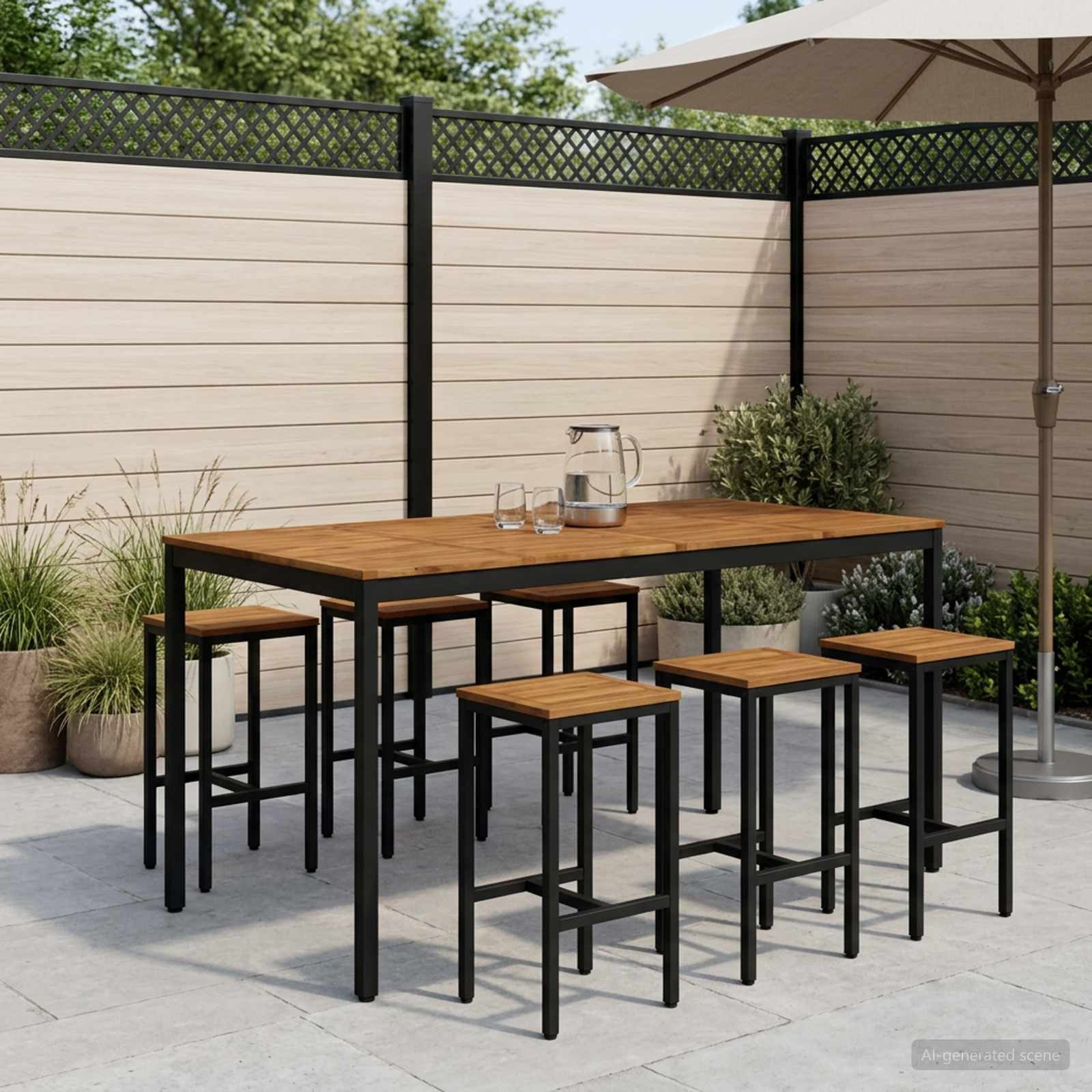 vidaXL Trädgård Bar Bord Naturlig och svart 196 x 100,5 x 105 cm