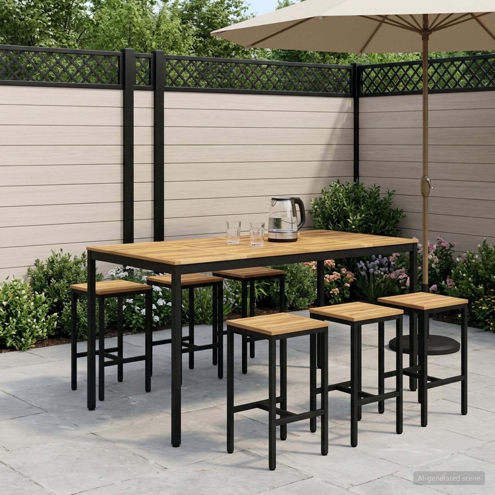 vidaXL Trädgård Bar Bord Vit och svart 196 x 100,5 x 105 cm