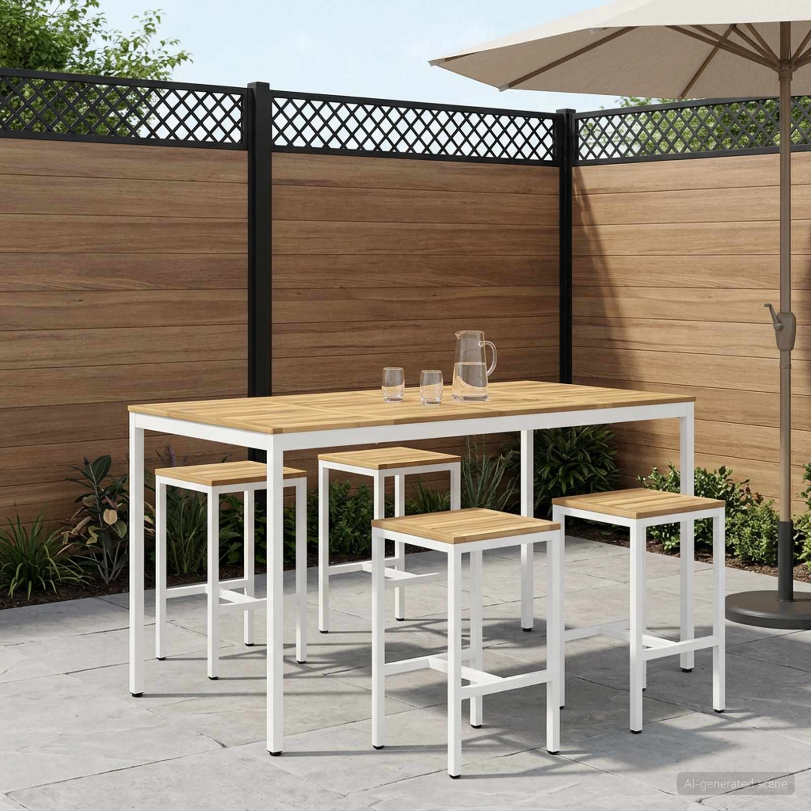 vidaXL Trädgård Bar Bord Vit 196 x 100,5 x 105 cm Massivt Akaciaträ