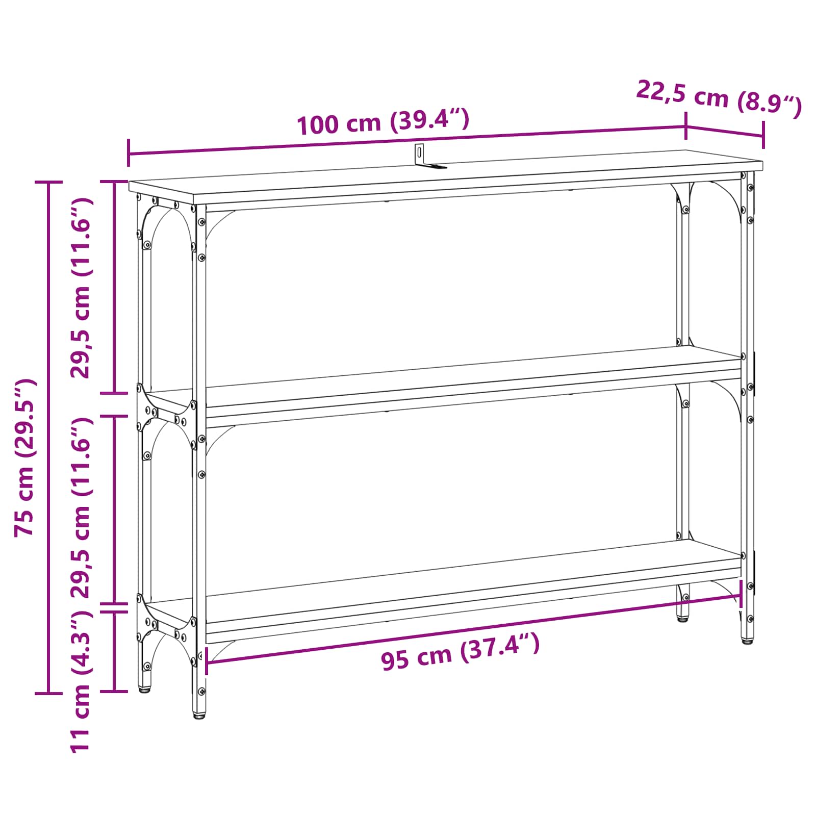 Konzolna miza Črni hrast 100 x 22,5 x 75 cm Konstruiran les - slika 12