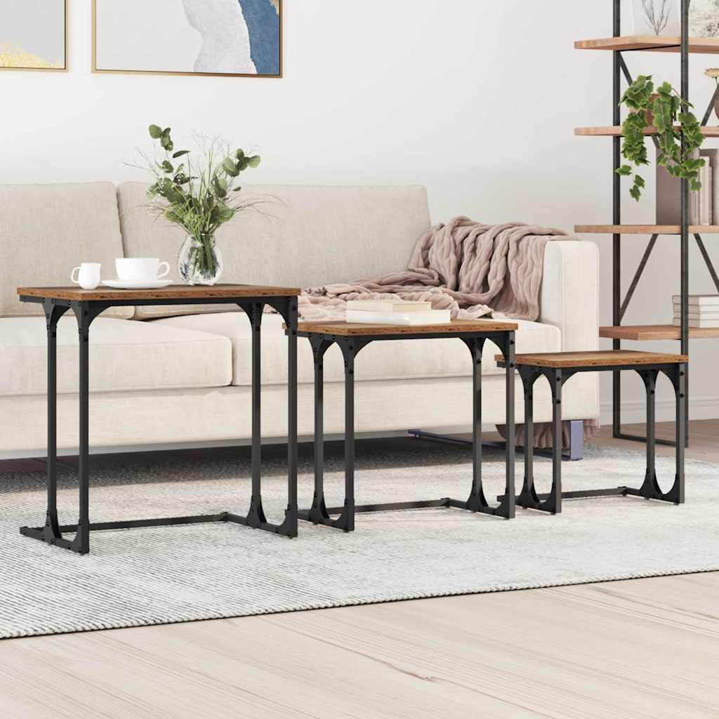 vidaXL Masă de Cafea cu Tăvi Lăsate 3 pcs Lemn vechi 50.5 x 35 x 53 cm