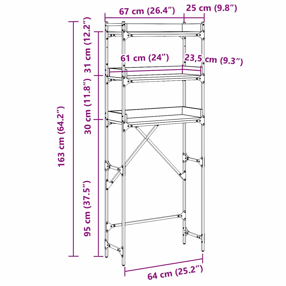 Vaskemaskinehylde 0ak 67 x 25 x 163 cm Konstrueret træ - Billede 11