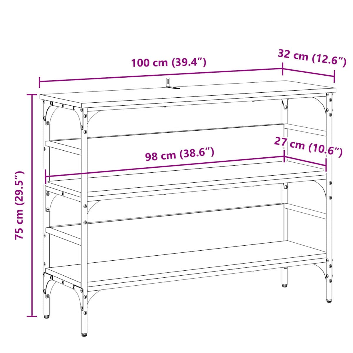 Konsolbord Sort eg 100 x 32 x 75 cm Konstrueret træ - Billede 11