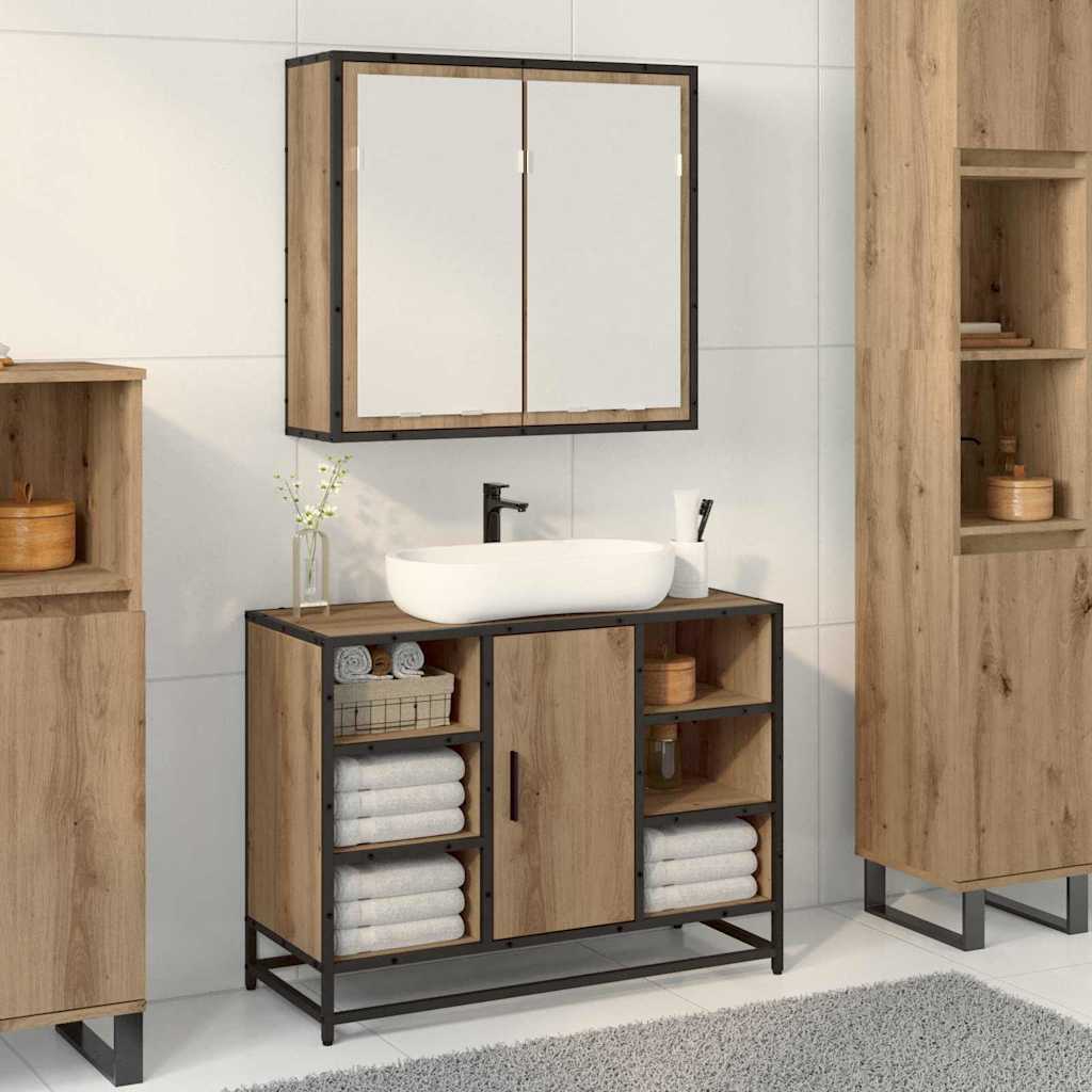 vidaXL Dulap cu oglindă pentru baie stejar artizanal 65 x 20 x 60 cm
