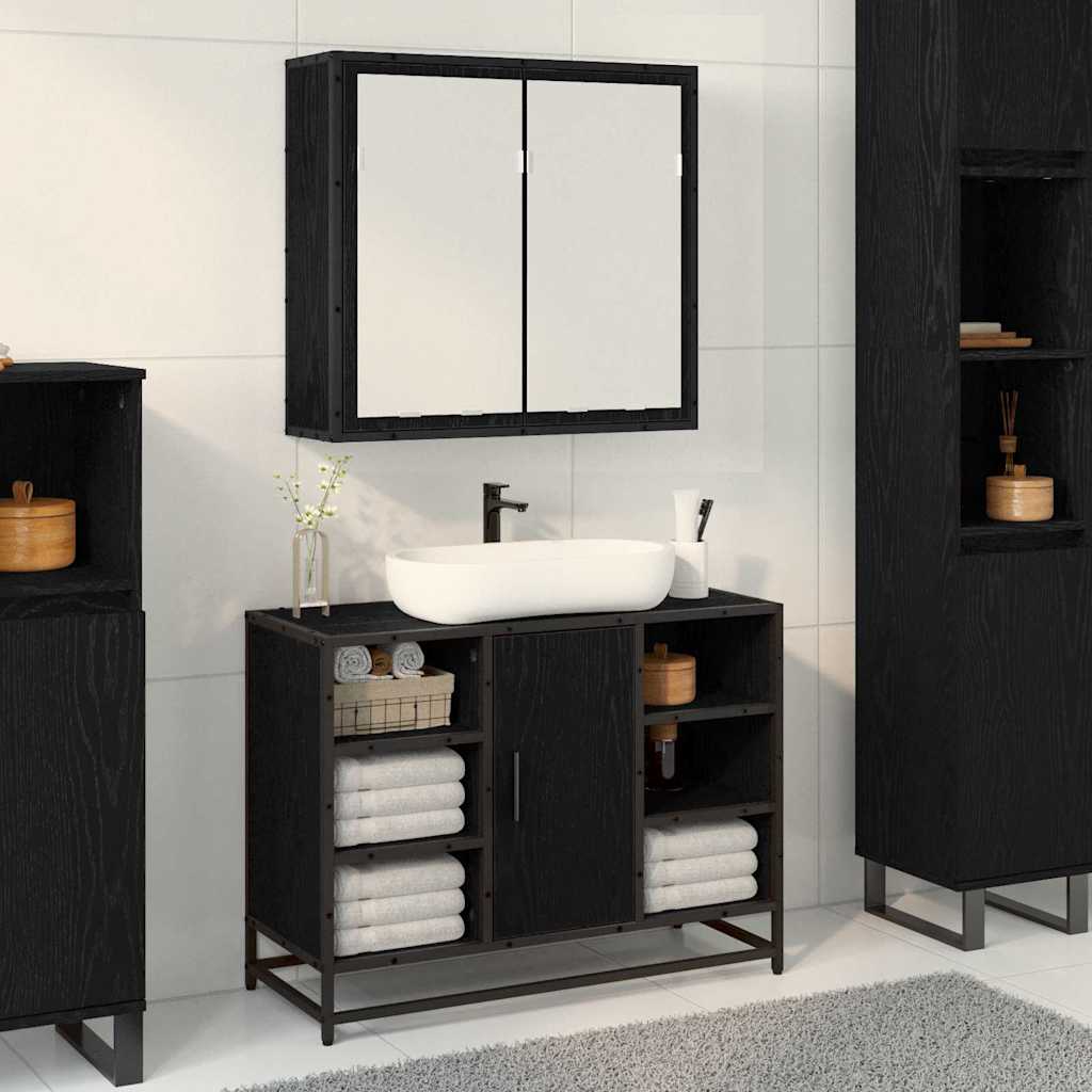 vidaXL Dulap cu oglindă pentru baie Stejar negru 65 x 20 x 60 cm