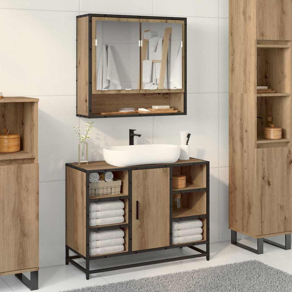 vidaXL Badezimmer-Spiegelschrank Eiche handwerklich 65 x 20 x 60 cm