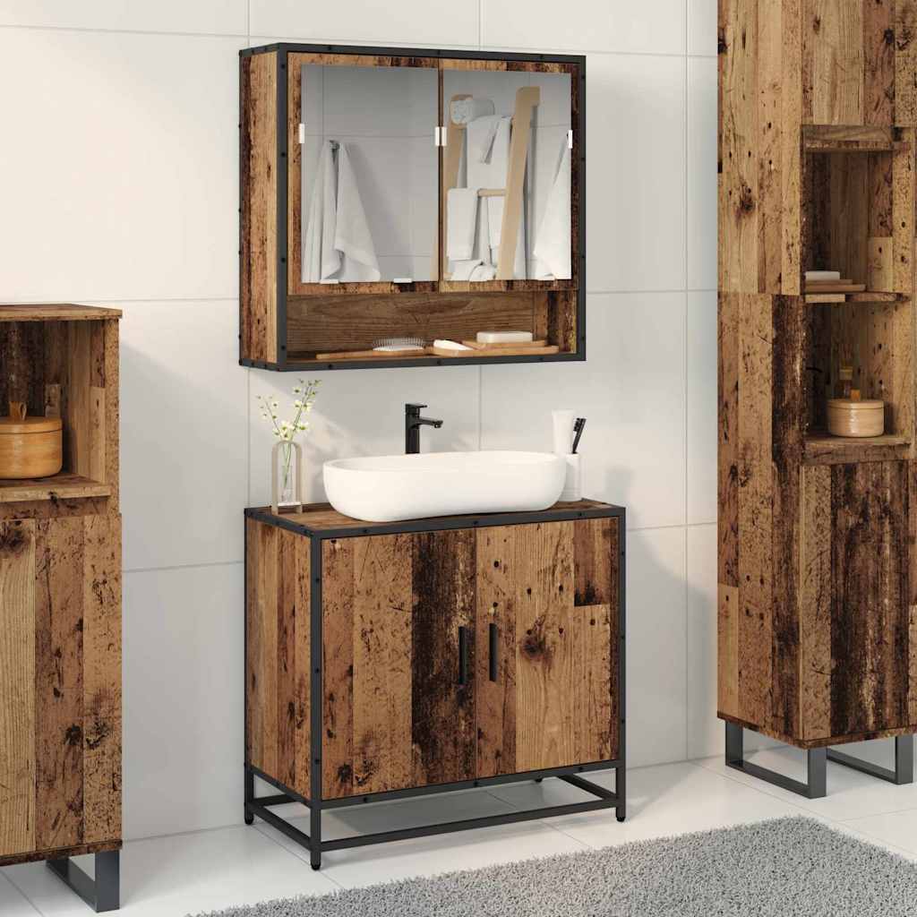 vidaXL Badezimmer Waschbecken Schrank mit Tür Altholz 65 x 33 x 60 cm