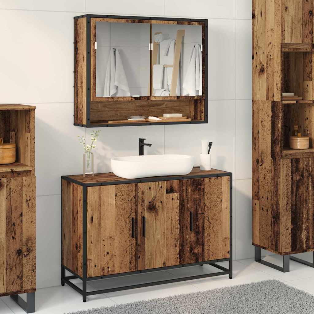 vidaXL Dulap pentru Chiuveta de Baie cu ușă Lemn vechi 90 x 33 x 60 cm