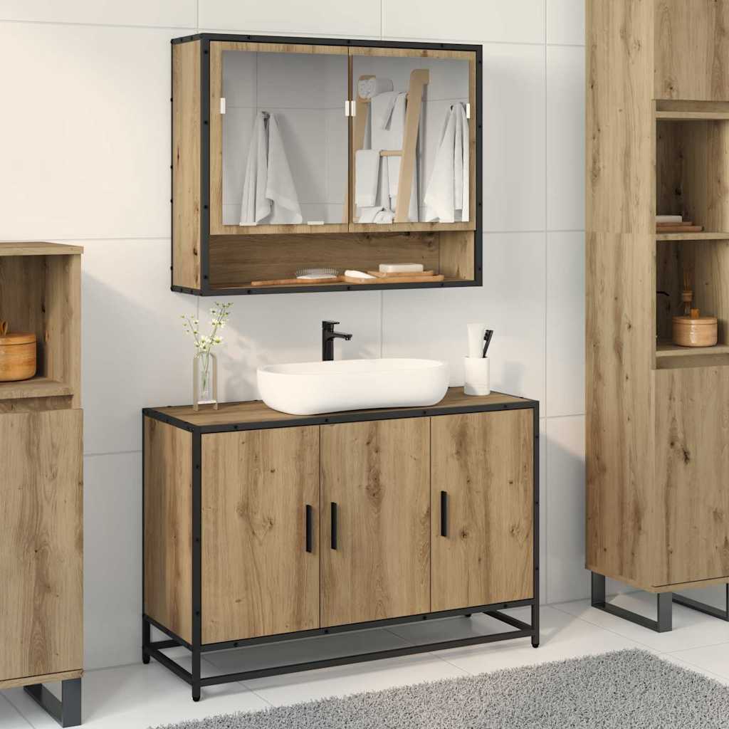 vidaXL Dulap pentru Chiuveta de Baie stejar artizanal 90 x 33 x 60 cm