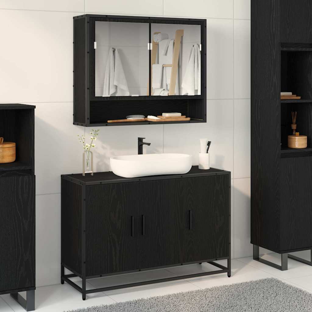 vidaXL Dulap pentru Chiuveta de Baie Stejar negru 90 x 33 x 60 cm