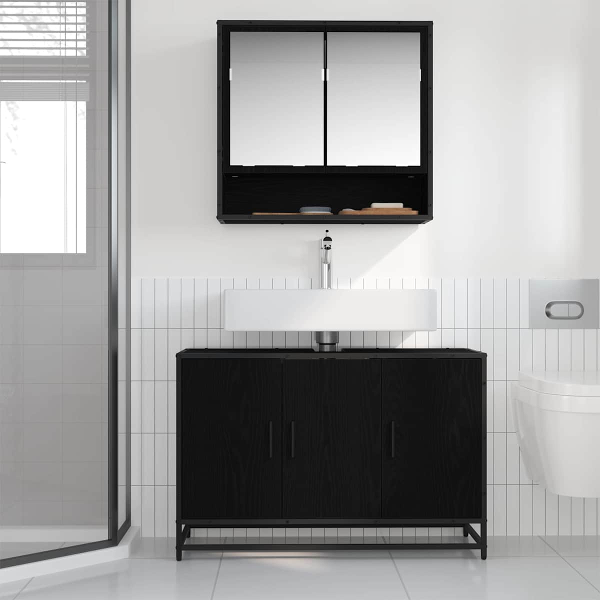 Badeværelsesskab 90 x 33 x 60 cm Konstrueret træ - Billede 4