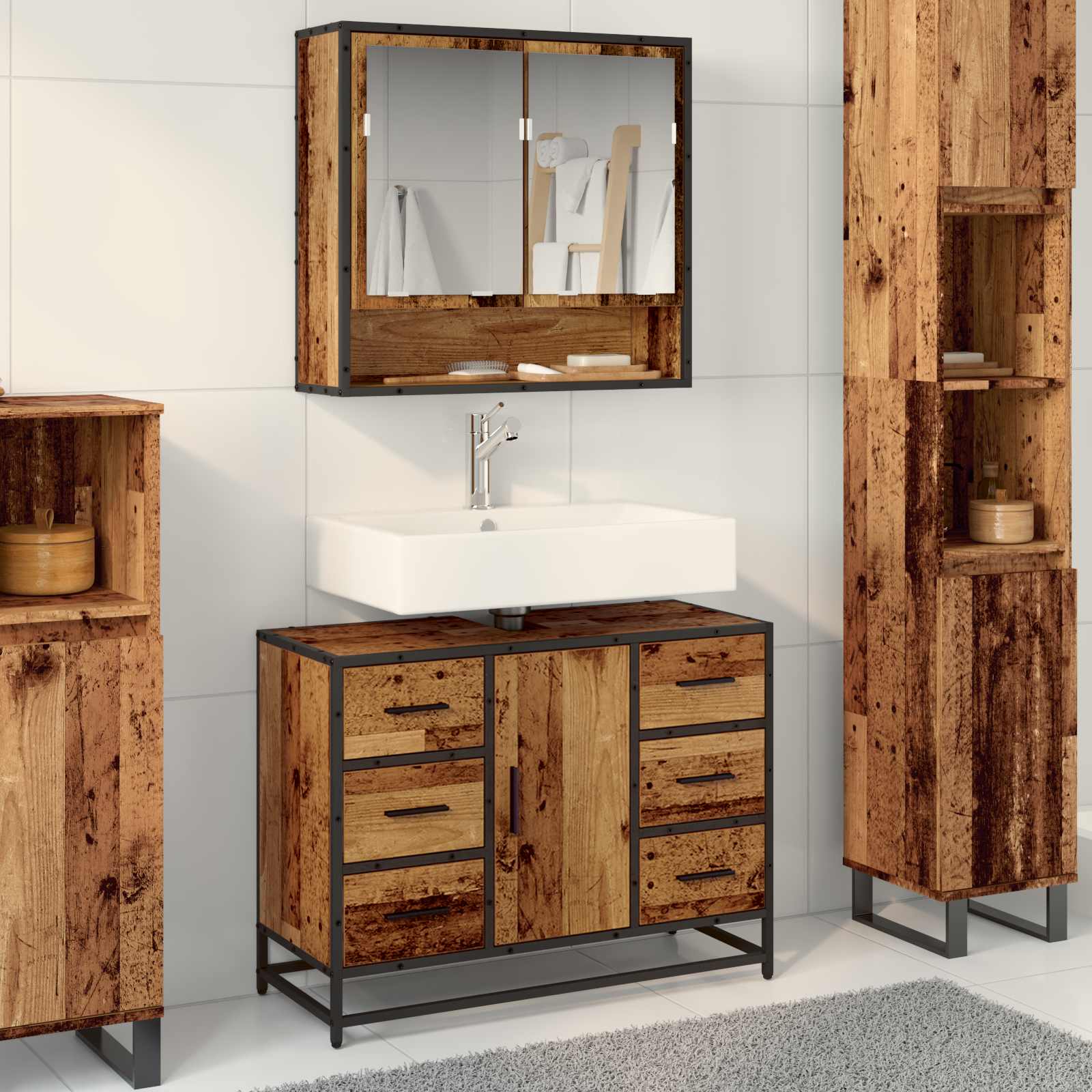 vidaXL Dulap de Baie cu ușă Lemn Vechi 80 x 33 x 60 cm Lemn compozit