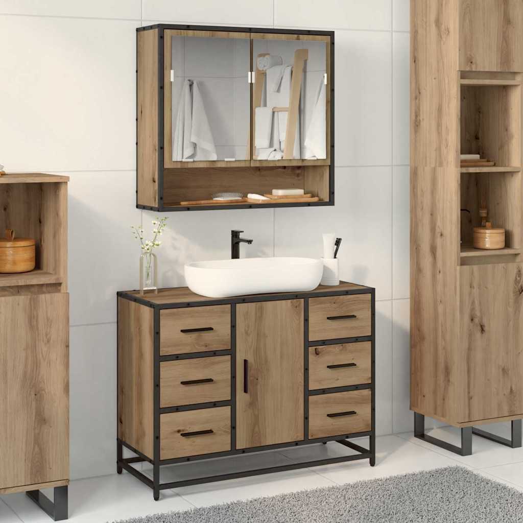 vidaXL Dulap pentru Chiuveta de Baie stejar artizanal 80 x 33 x 60 cm