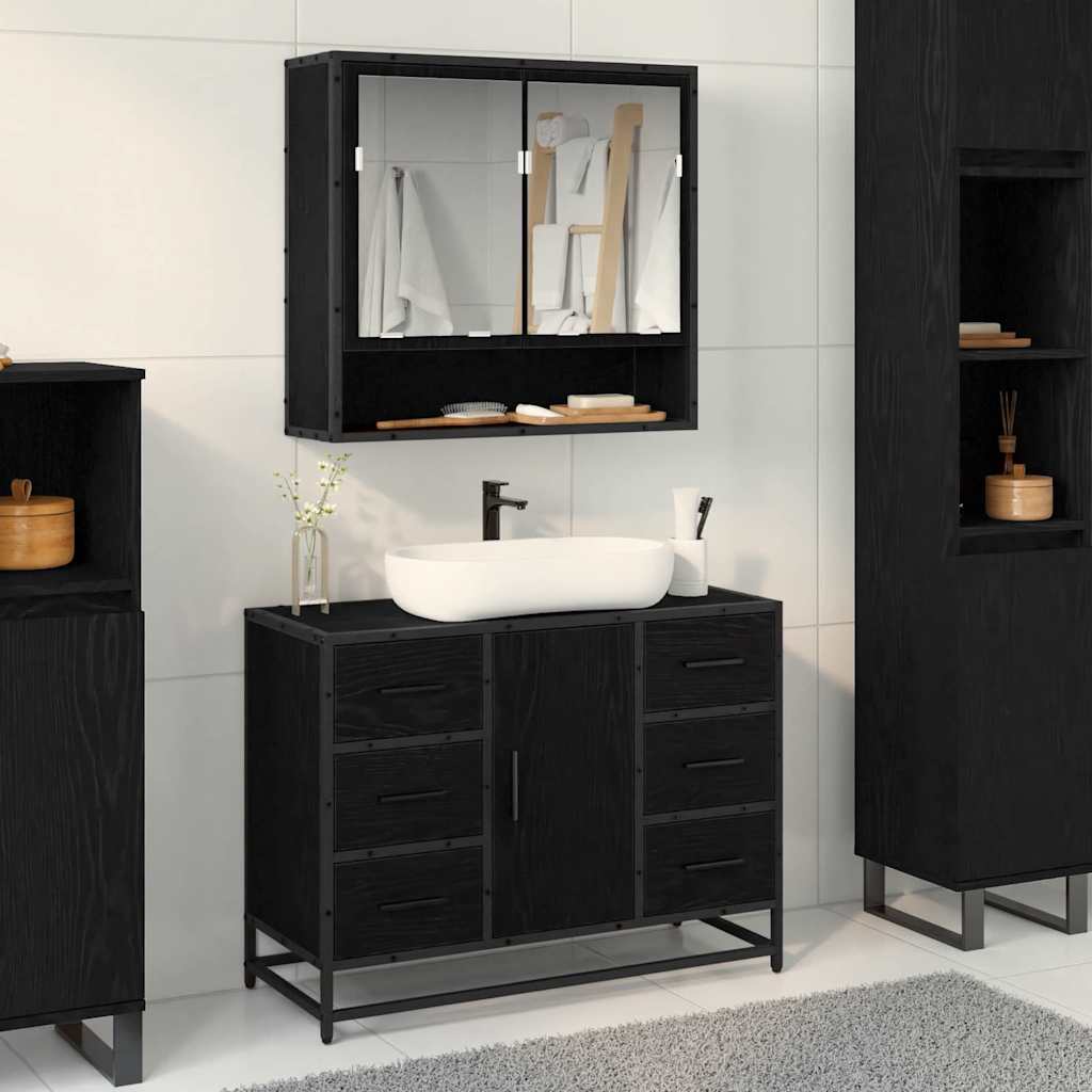 vidaXL Dulap pentru Chiuveta de Baie Stejar negru 80 x 33 x 60 cm