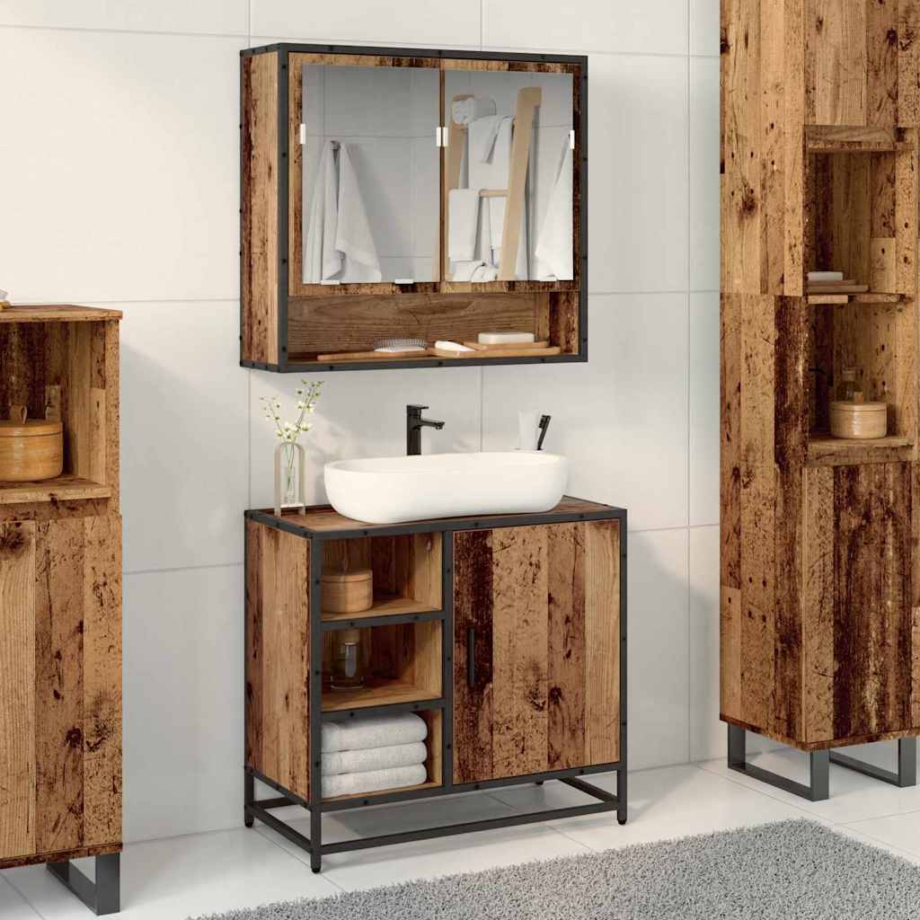 vidaXL Dulap pentru Chiuveta de Baie cu ușă Lemn vechi 65 x 33 x 60 cm