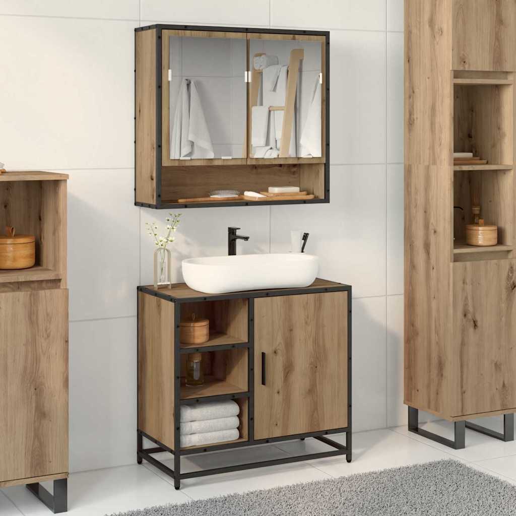 vidaXL Dulap pentru Chiuveta de Baie stejar artizanal 65 x 33 x 60 cm