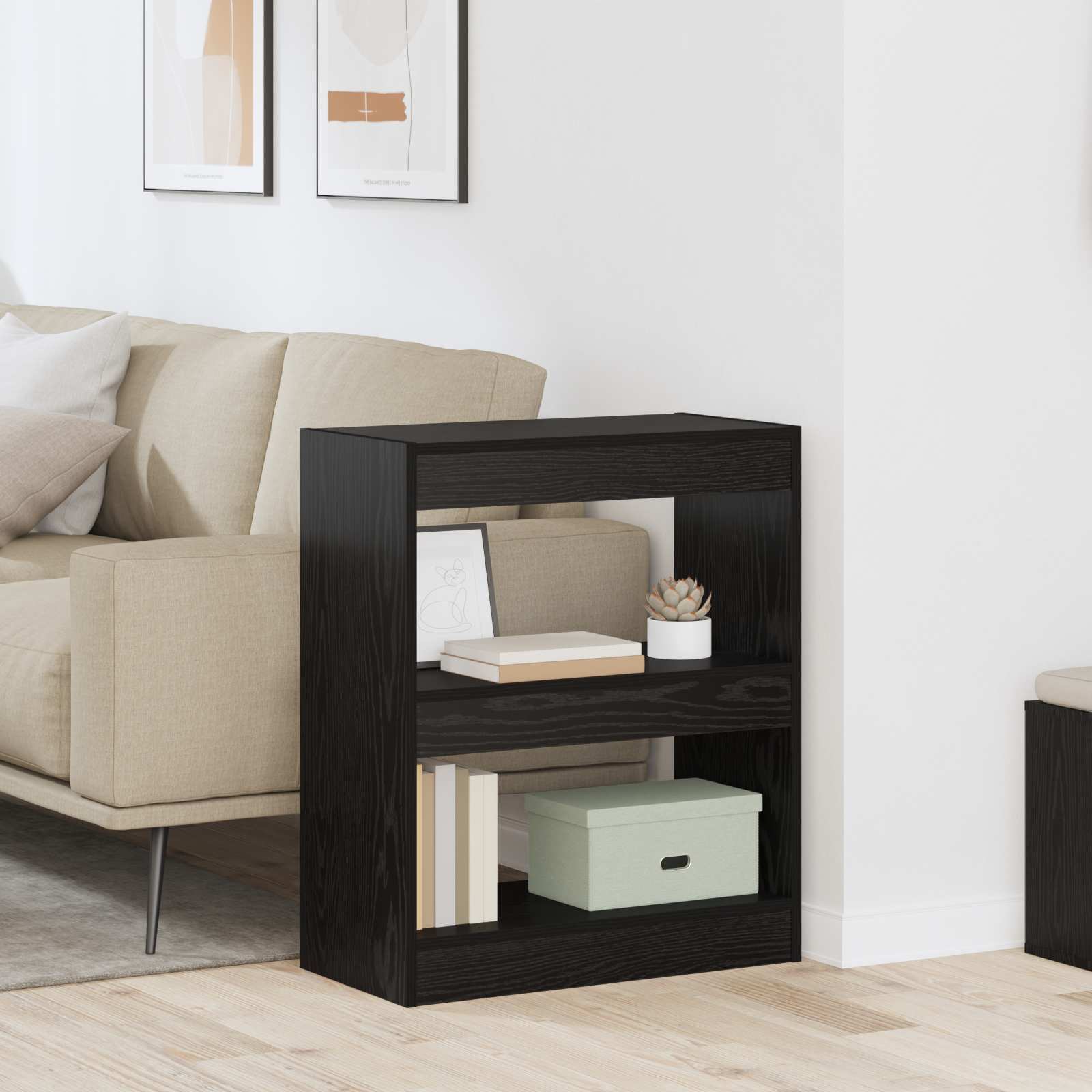 Boekenkast Zwart Eiken 60 x 30 x 72 cm Bewerkt hout