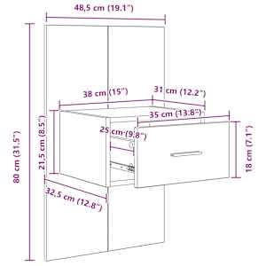 Noční skříňka se zásuvkou 2 pcs Staré dřevo 50 x 32,5 x 80cm - obrázek 14